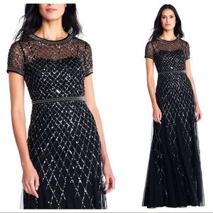 Adrianna Papell Beaded Mesh Gown